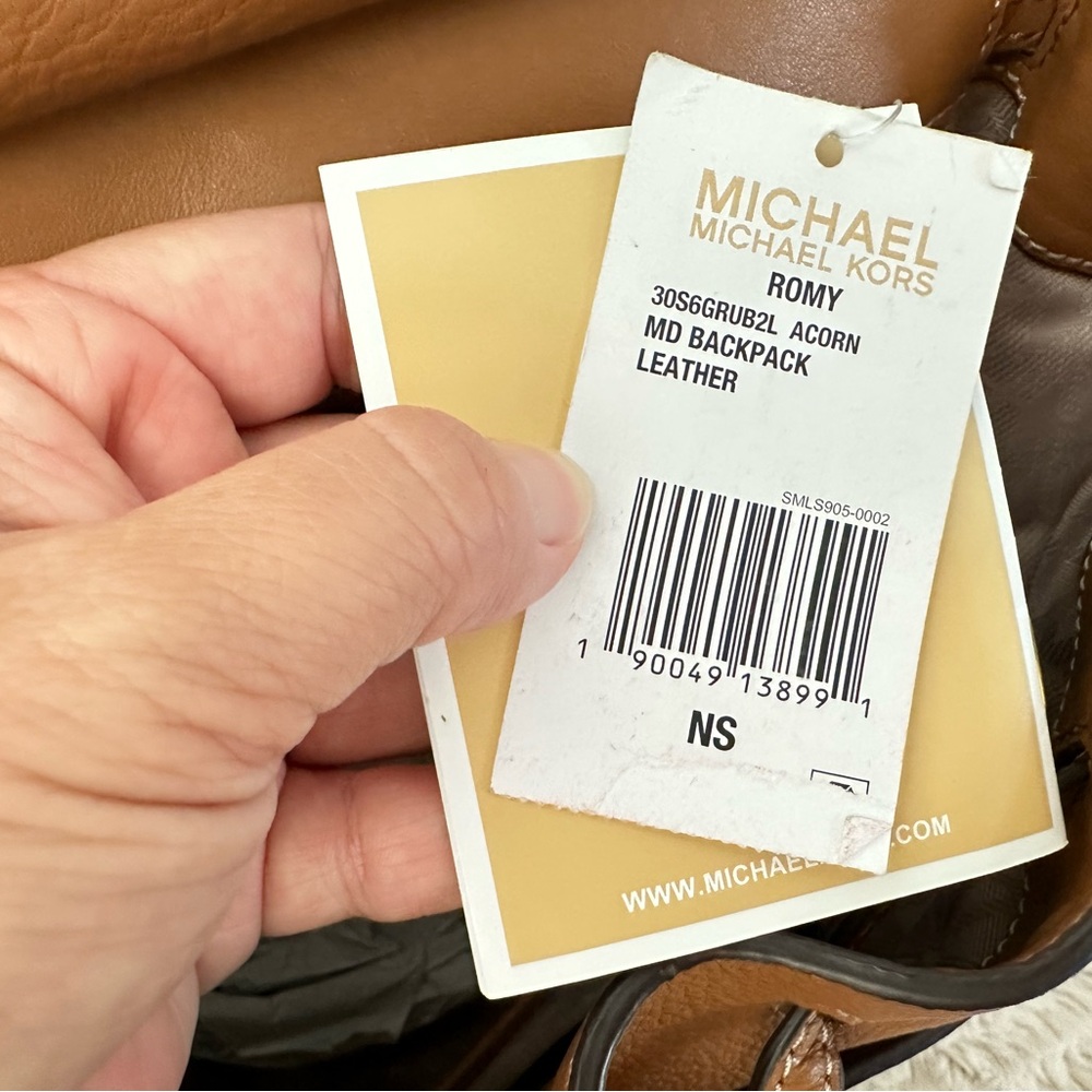 Like New Michael Kors Romy Acorn/Brown Pebbled Leather Backpack with Dust Bag - Picture 6 of 14